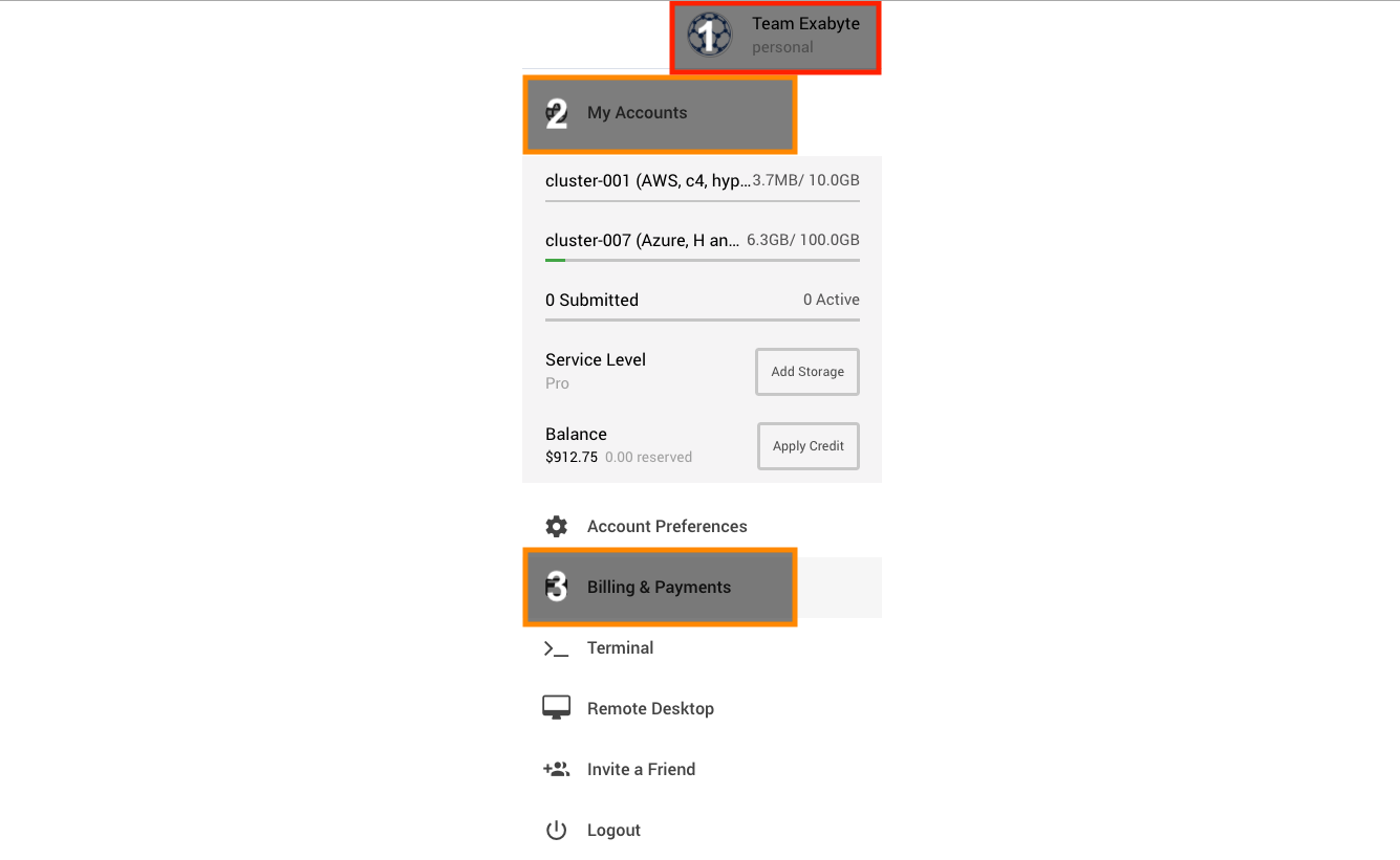 Account UI right sidebar